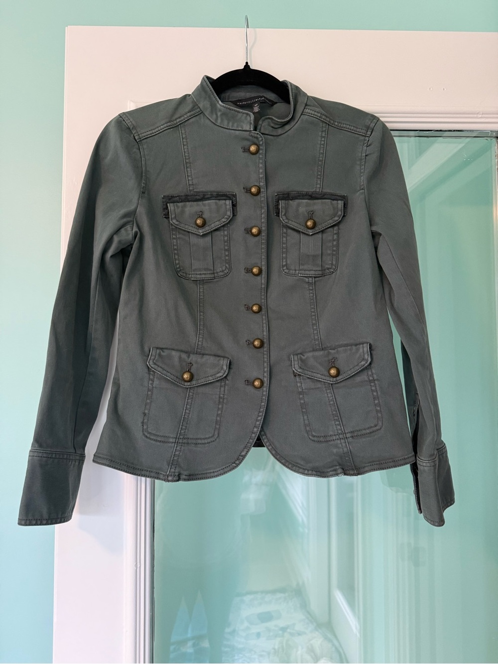 White House Black Market Military-Style Button Front Jacket in Olive